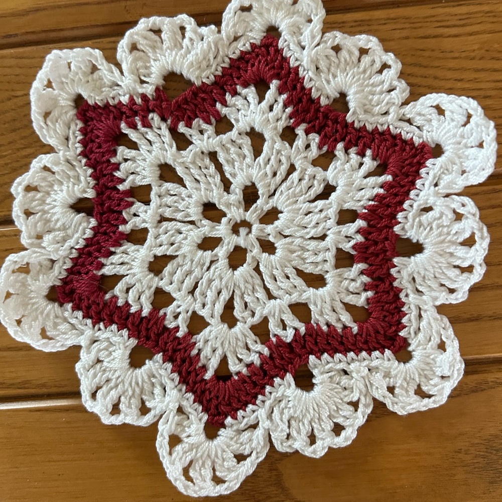Handmade Crochet Doily Red and White